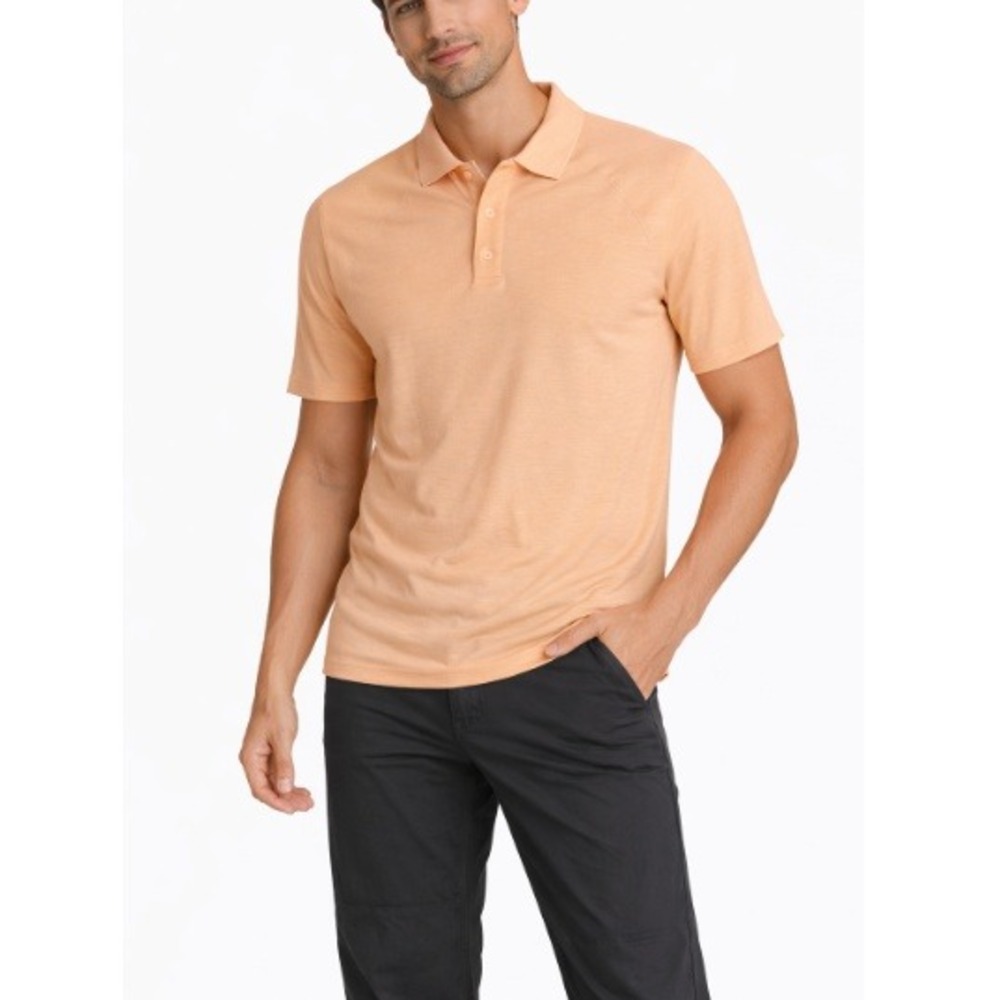 01.Algo Men's Soft Orange Short Sleeve Mesh Performance Polo Shirt Size‎ L NWT